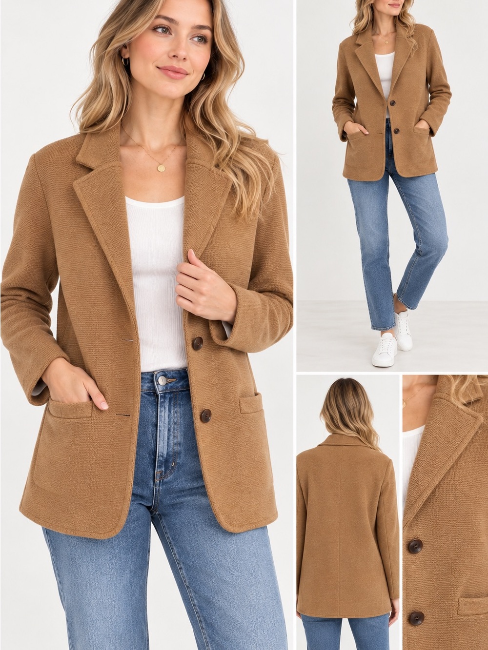 J.Crew Women’s Small Camel Brown 100% Cotton Knit Blazer Cardigan Jacket